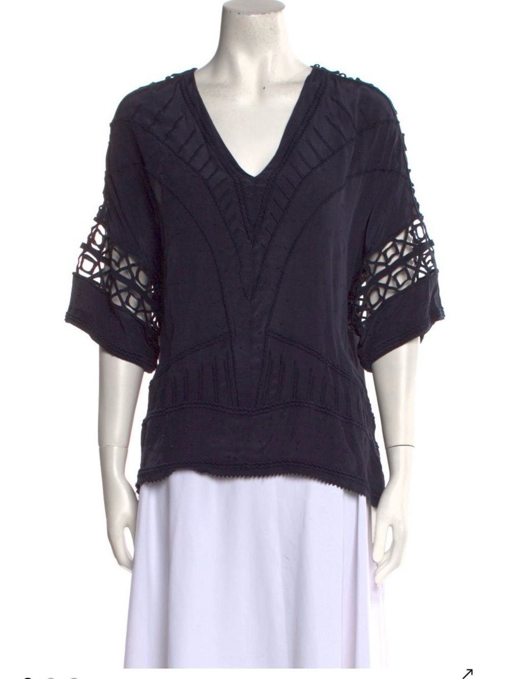 IRO Navy V-Neck Crochet-Sleeve Blouse
